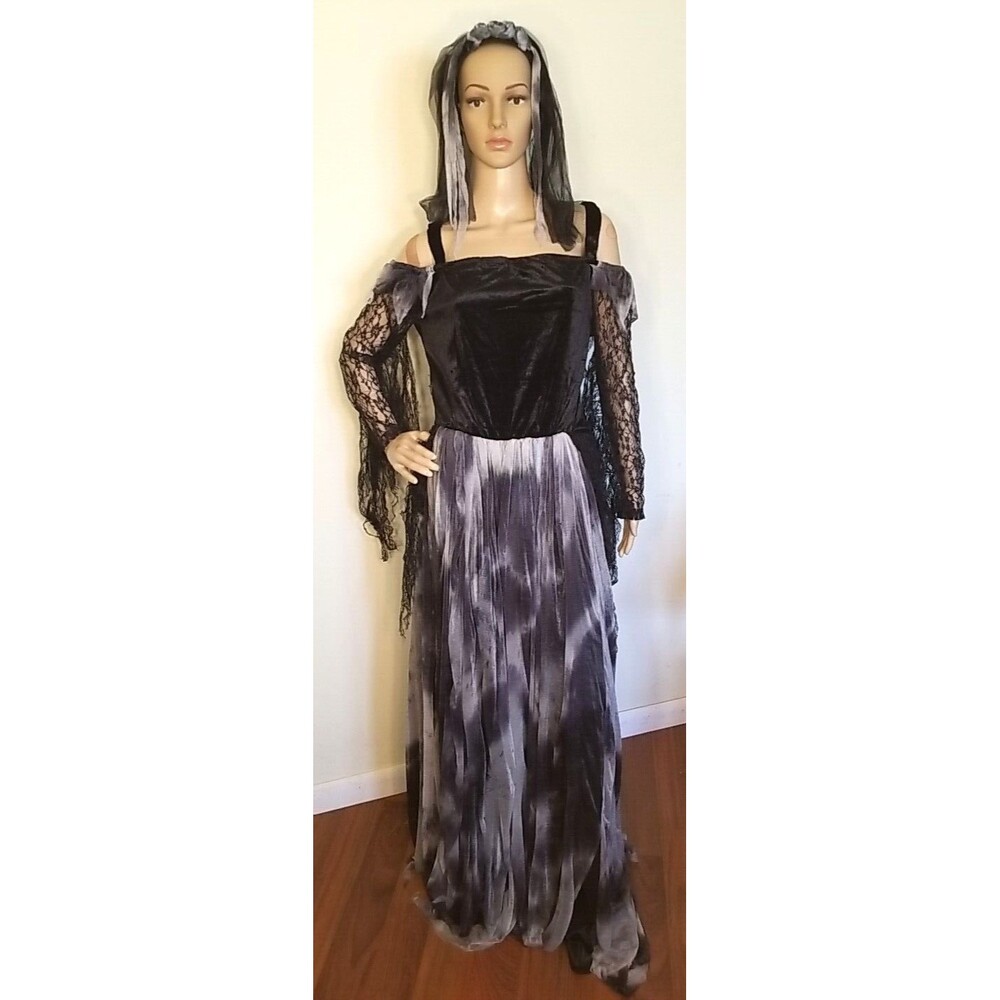 Spirit Halloween Cemetary Bride Costume Womens Adult LG/XL 14-16 Gown Veil